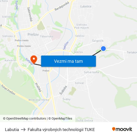 Labutia to Fakulta výrobných technológií TUKE map
