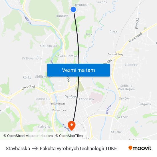 Stavbárska to Fakulta výrobných technológií TUKE map