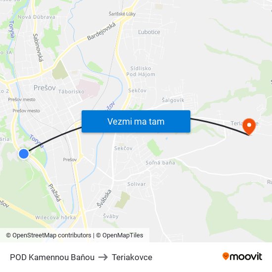 POD Kamennou Baňou to Teriakovce map