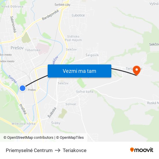 Priemyselné Centrum to Teriakovce map