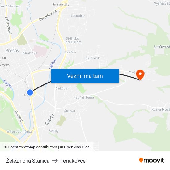 Železničná Stanica to Teriakovce map
