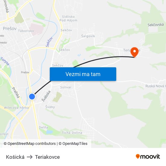 Košická to Teriakovce map