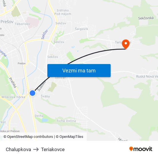 Chalupkova to Teriakovce map