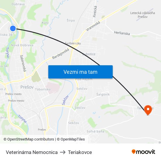 Veterinárna Nemocnica to Teriakovce map