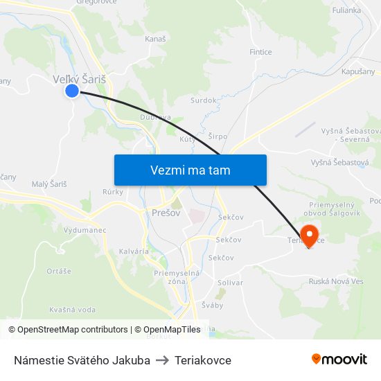 Námestie Svätého Jakuba to Teriakovce map