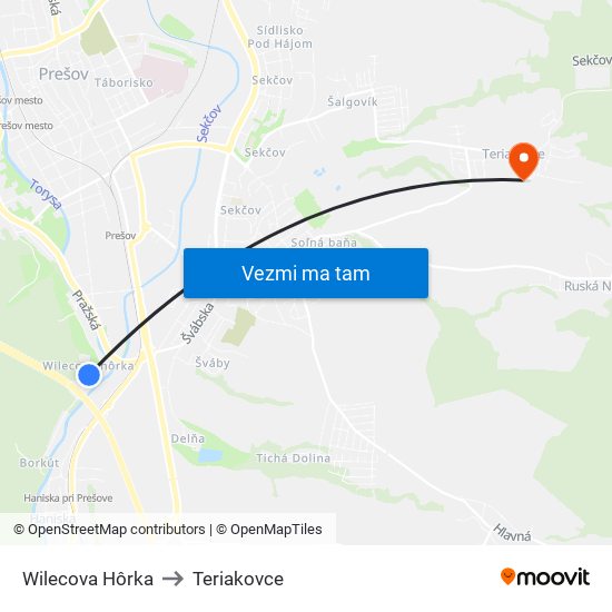 Wilecova Hôrka to Teriakovce map