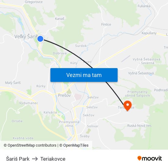 Šariš Park to Teriakovce map