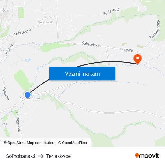 Soľnobanská to Teriakovce map