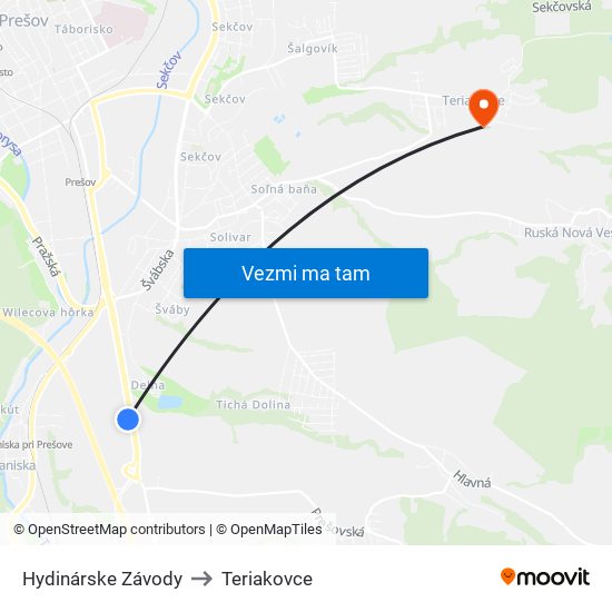 Hydinárske Závody to Teriakovce map