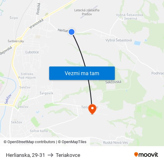 Herlianska, 29-31 to Teriakovce map