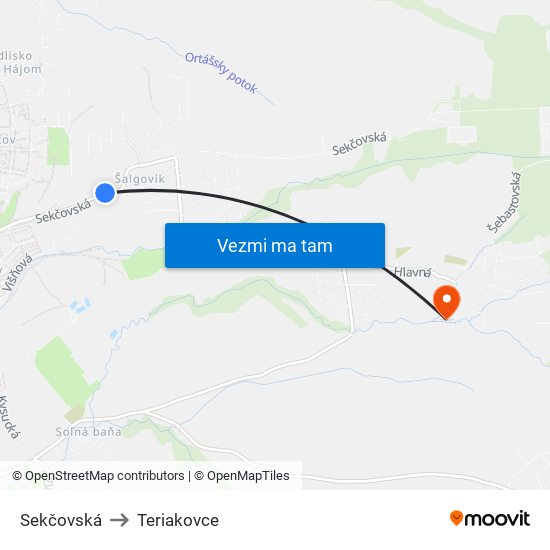 Sekčovská to Teriakovce map