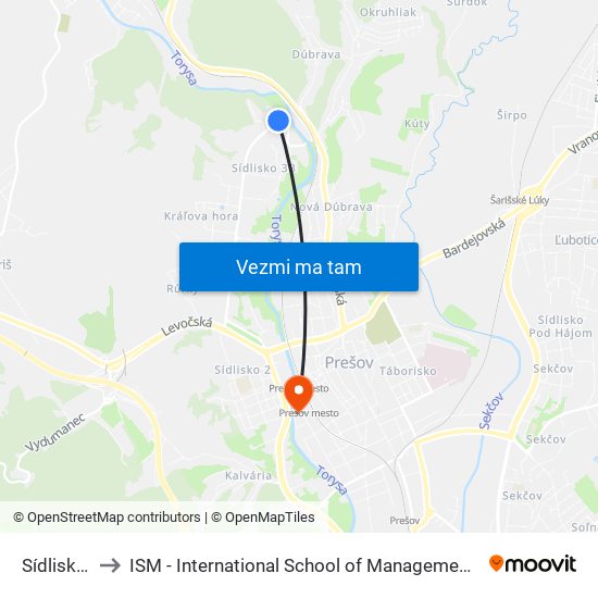 Sídlisko III to ISM - International School of Management v Prešove map
