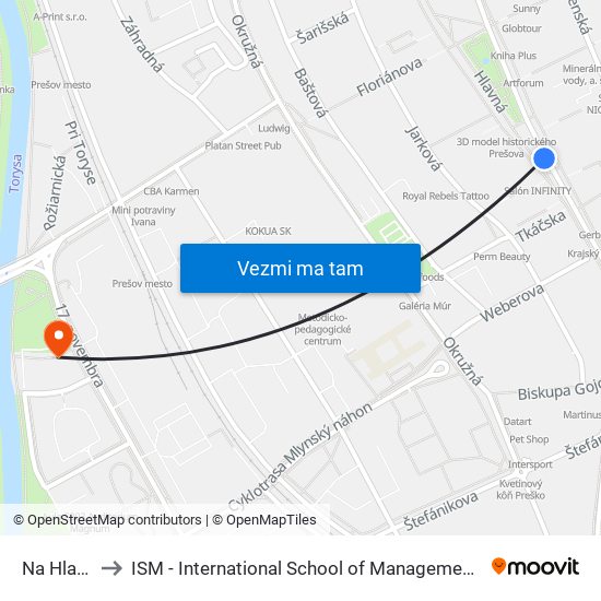 Na Hlavnej to ISM - International School of Management v Prešove map