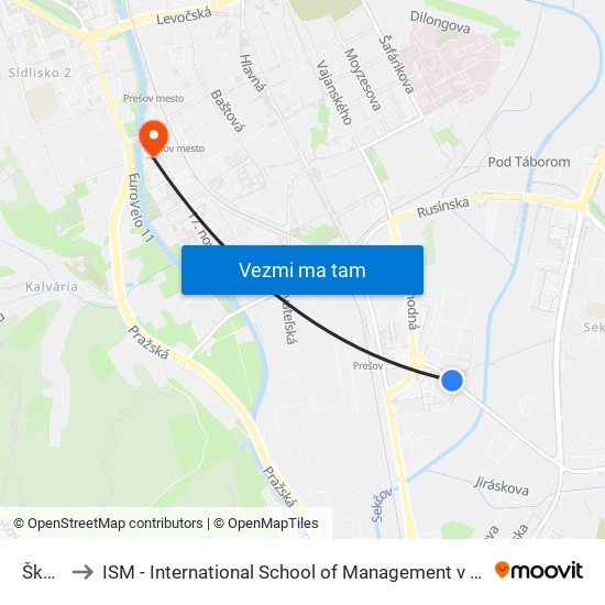 Škára to ISM - International School of Management v Prešove map