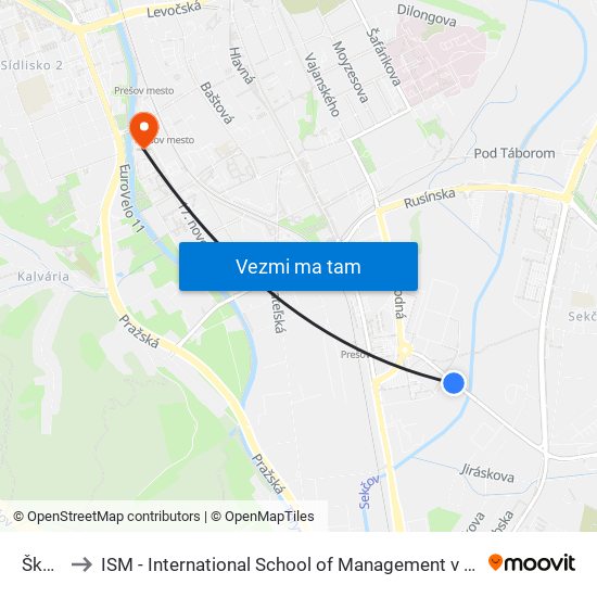 Škára to ISM - International School of Management v Prešove map