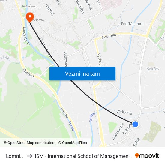 Lomnická to ISM - International School of Management v Prešove map