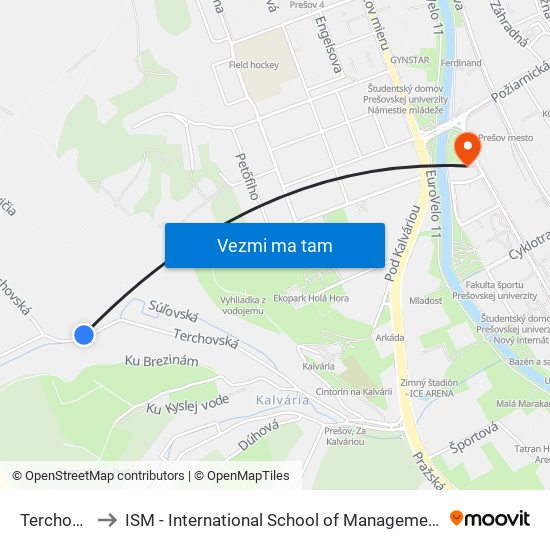 Terchovská to ISM - International School of Management v Prešove map