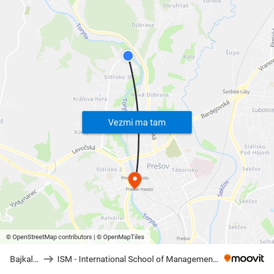 Bajkalská to ISM - International School of Management v Prešove map