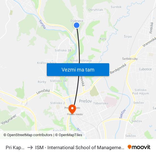 Pri Kaplnke to ISM - International School of Management v Prešove map