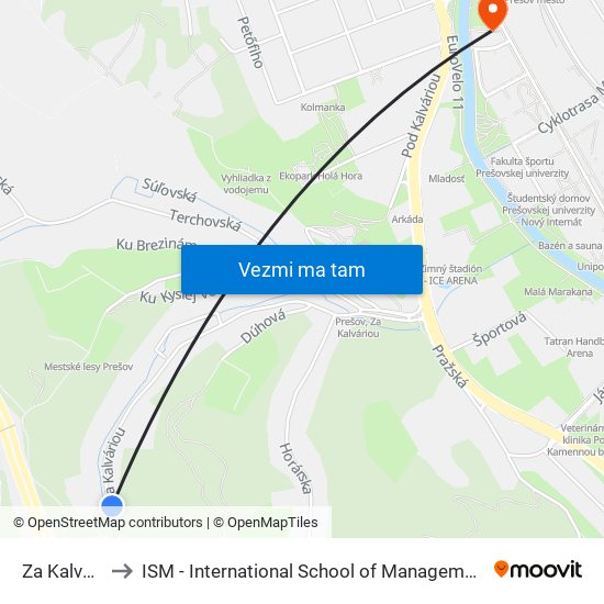 Za Kalváriou to ISM - International School of Management v Prešove map