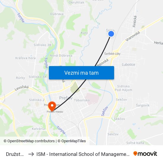 Družstevná to ISM - International School of Management v Prešove map
