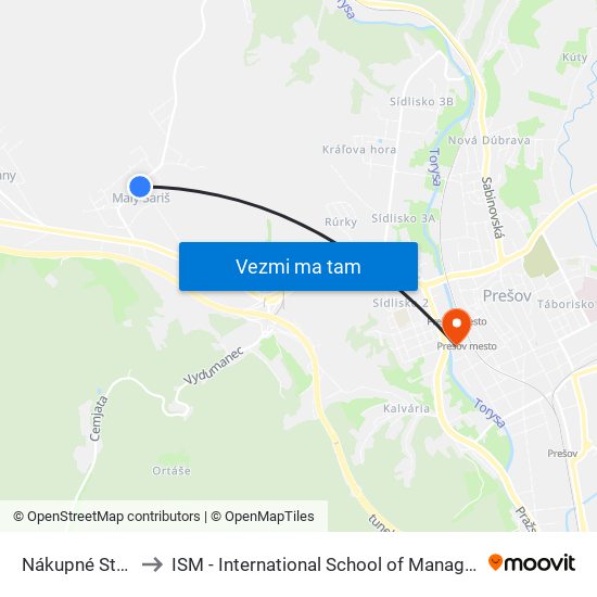 Nákupné Stredisko to ISM - International School of Management v Prešove map