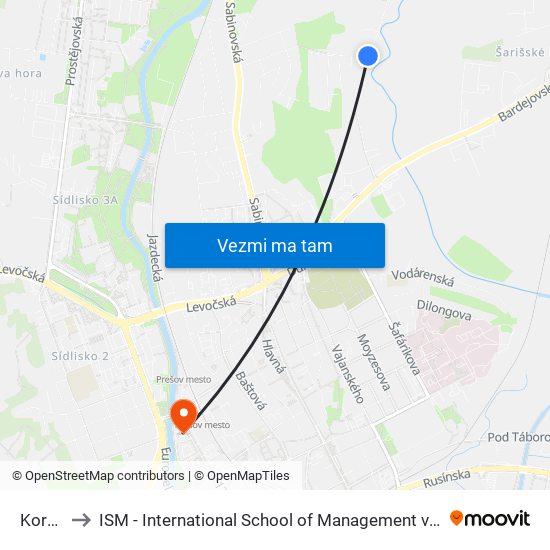 Koryto to ISM - International School of Management v Prešove map