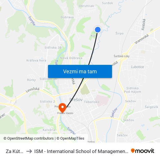 Za Kútami to ISM - International School of Management v Prešove map