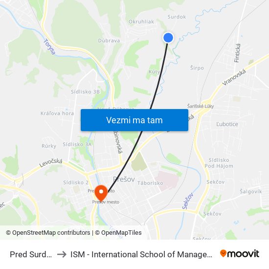 Pred Surdokem to ISM - International School of Management v Prešove map