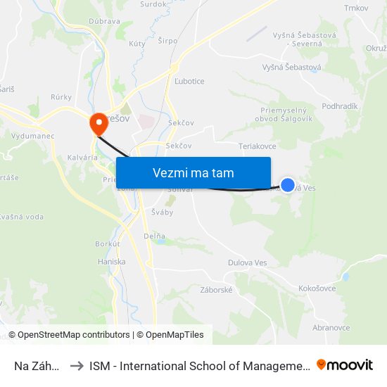 Na Záhumní to ISM - International School of Management v Prešove map