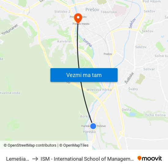 Lemešianska to ISM - International School of Management v Prešove map