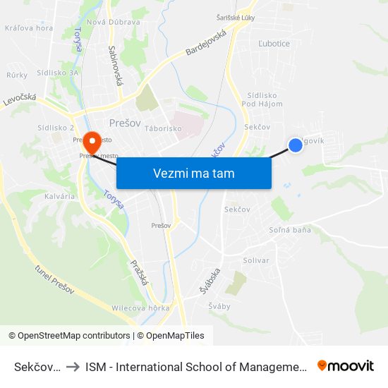 Sekčovská to ISM - International School of Management v Prešove map