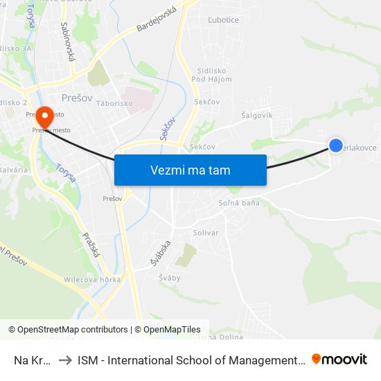 Na Kruhu to ISM - International School of Management v Prešove map