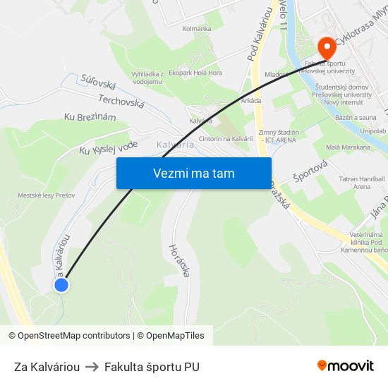 Za Kalváriou to Fakulta športu PU map