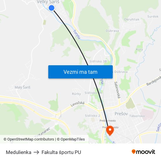 Medulienka to Fakulta športu PU map