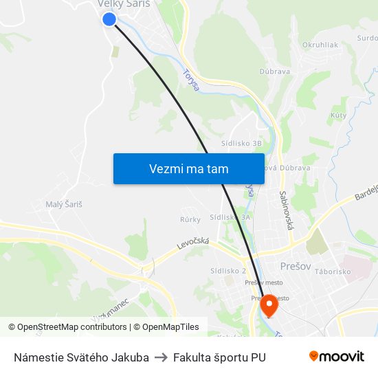 Námestie Svätého Jakuba to Fakulta športu PU map