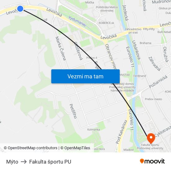 Mýto to Fakulta športu PU map