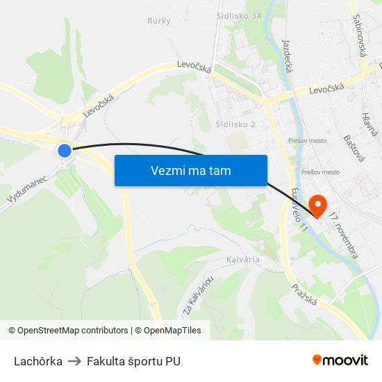 Lachôrka to Fakulta športu PU map