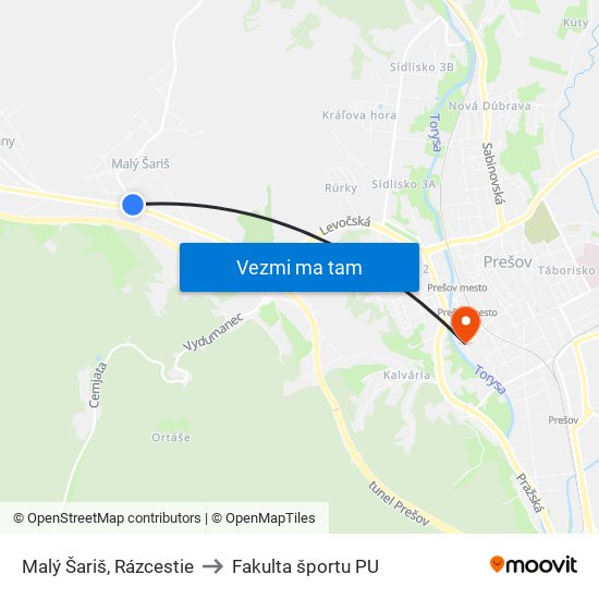 Malý Šariš, Rázcestie to Fakulta športu PU map