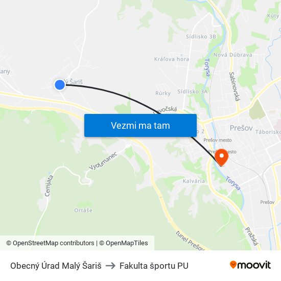 Obecný Úrad Malý Šariš to Fakulta športu PU map