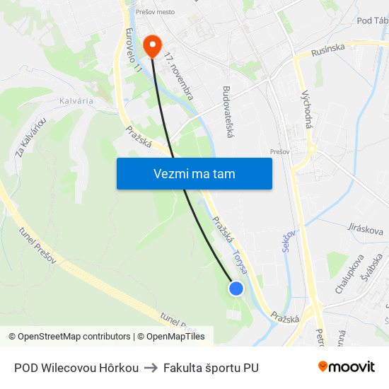 POD Wilecovou Hôrkou to Fakulta športu PU map