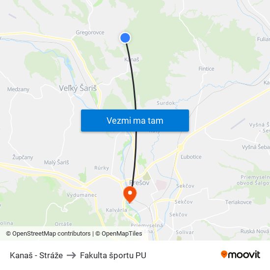 Kanaš - Stráže to Fakulta športu PU map