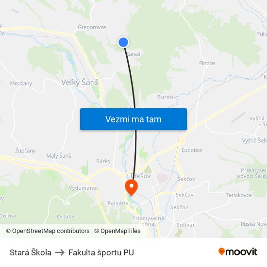 Stará Škola to Fakulta športu PU map