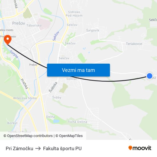 Pri Zámočku to Fakulta športu PU map