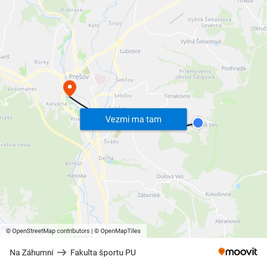 Na Záhumní to Fakulta športu PU map