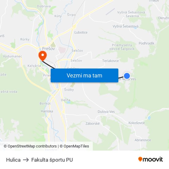 Hulica to Fakulta športu PU map