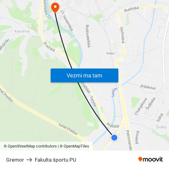 Gremor to Fakulta športu PU map