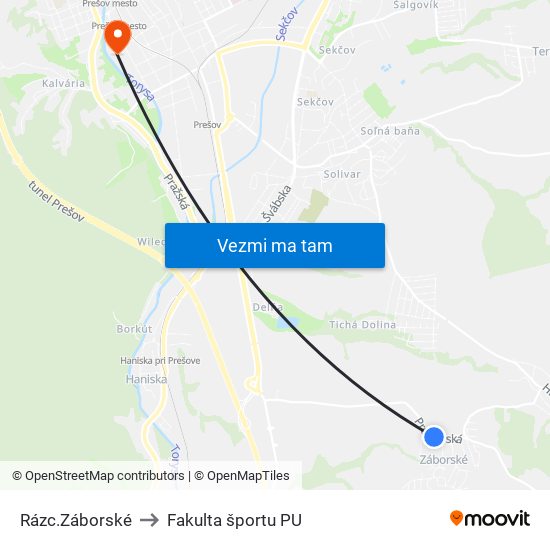 Rázc.Záborské to Fakulta športu PU map