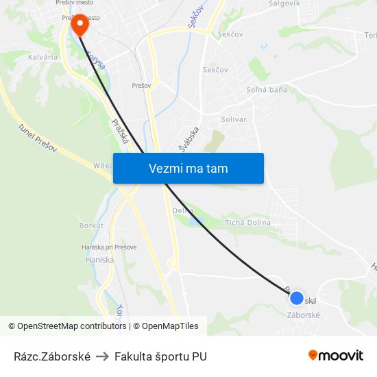 Rázc.Záborské to Fakulta športu PU map