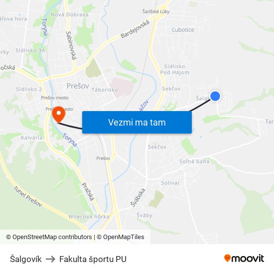 Šalgovík to Fakulta športu PU map